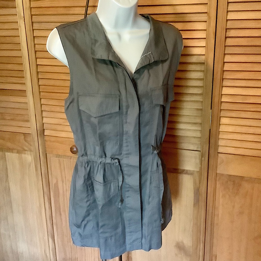 Faded Glory  drawstring waist long Vest button front L 12/14 sea turtle green
